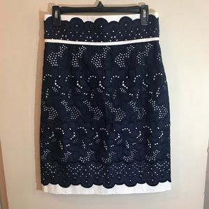 Antonio Melani White Skirt With Navy Lace Overlay